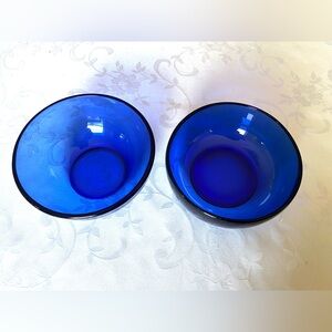 Set of two cobalt blue thick glass bowls 6” diameter